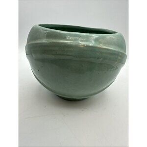 Zanesville Stoneware Pottery Bowl Unmarked Jardiniere Gloss Aqua Blue Vintage